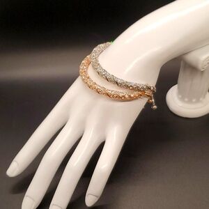 GBG Rose Gold Silver Diamond Rhinestone Encrusted Slider Bracelets NWT!